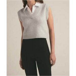 Favorite Daughter NWT Light Grey Leigh Faux Layered Collared Sweater Vest Small